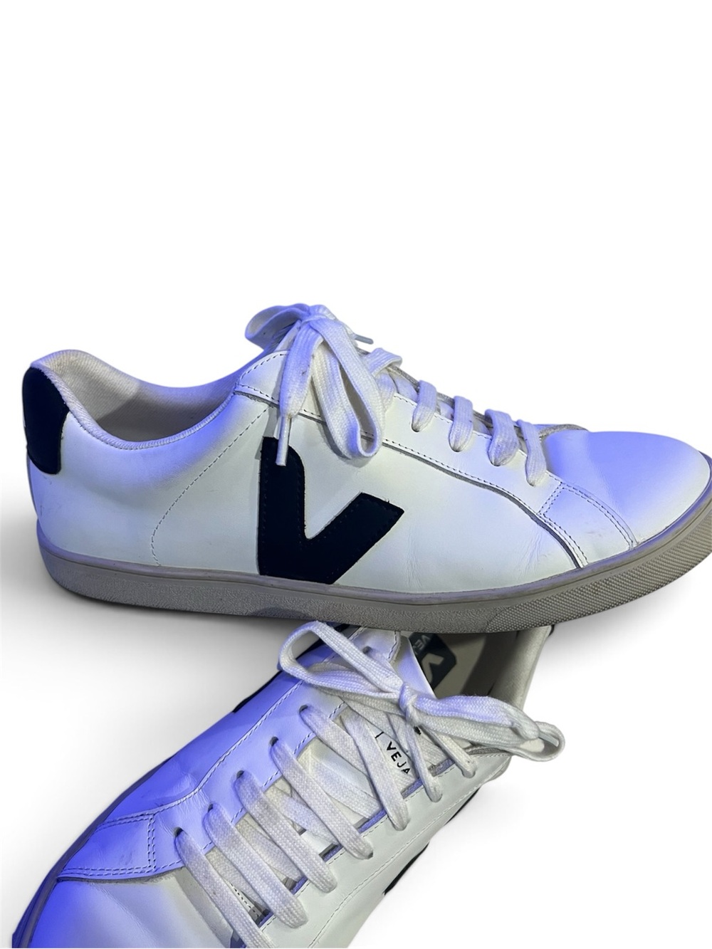 Veja Esplar Leather Lace Up Sneaker White Black Man US 10